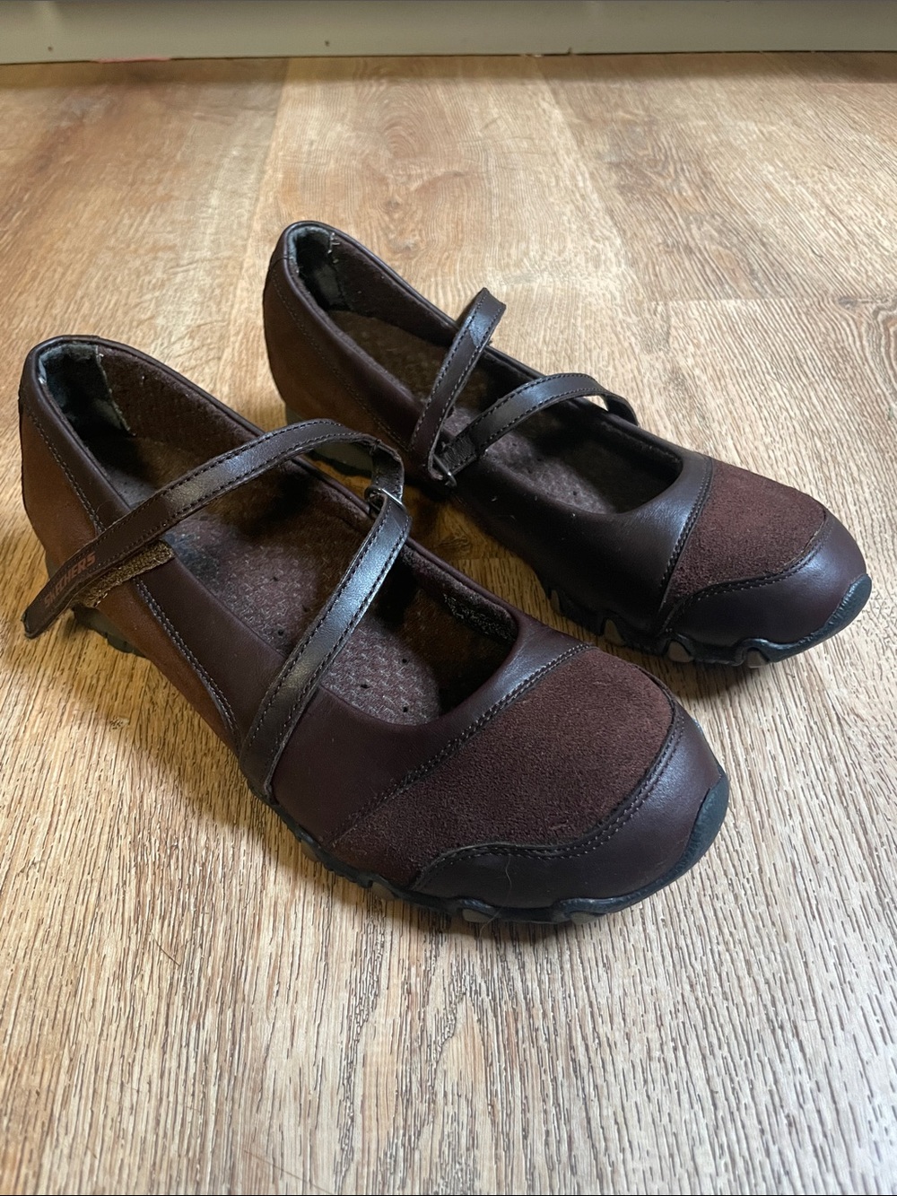 Skechers Brown Mary Jane Flats with Cross Strap